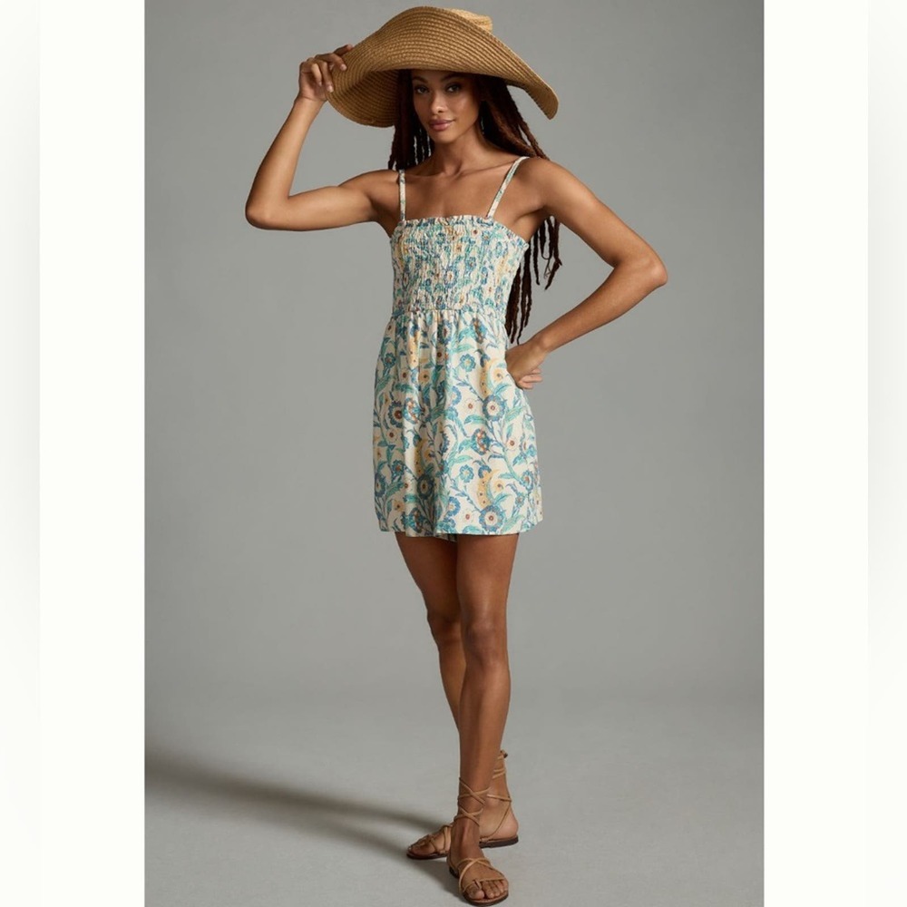 Anthropologie x Pilcro Smocked Romper in White